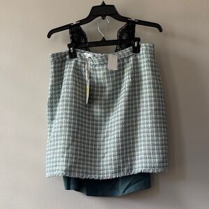 Elegant Tweed Skirt in Blue and a Silk Top combo